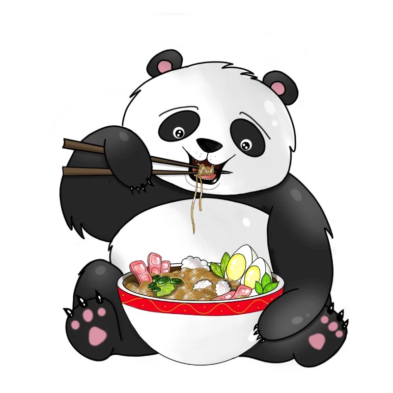 Panda mignon mangeant des nouilles