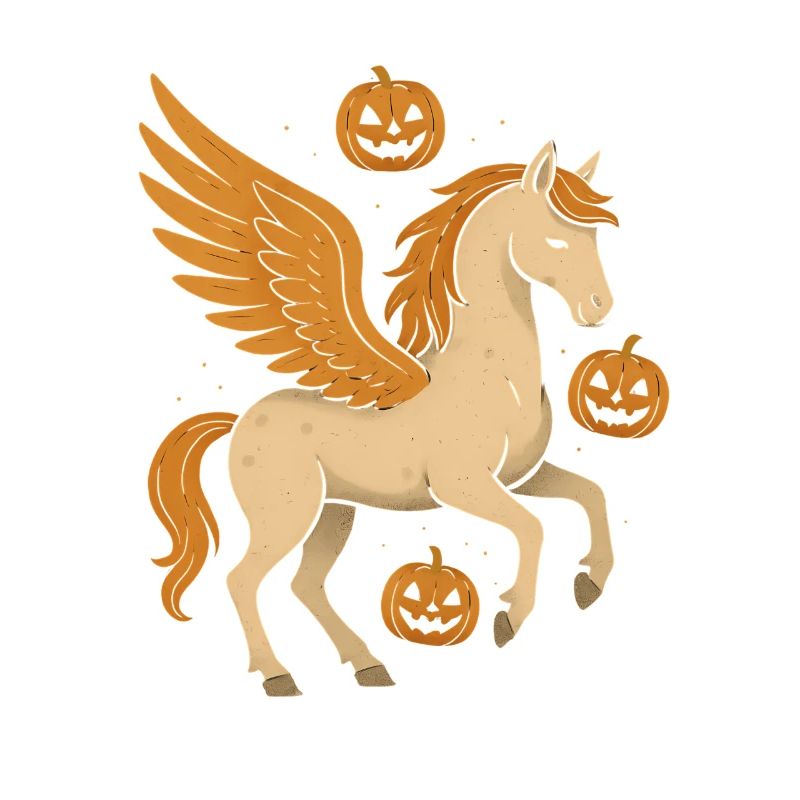 Winged steed with pumpkins