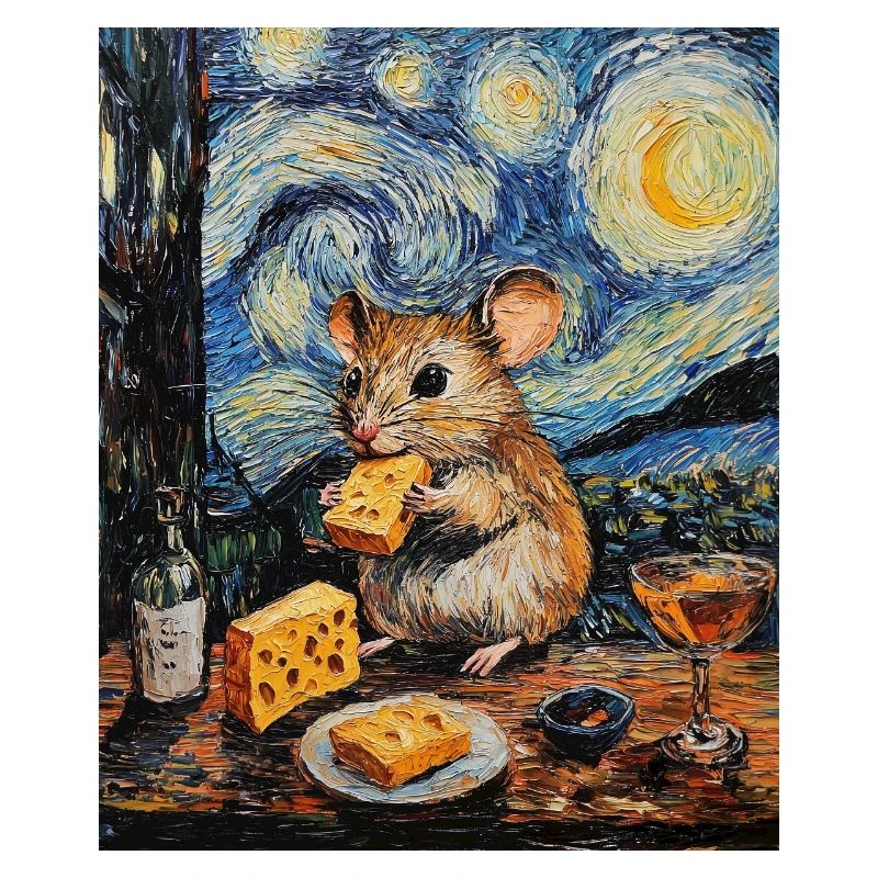 Mouse Eats Cheese Van Gogh Style Starry Night