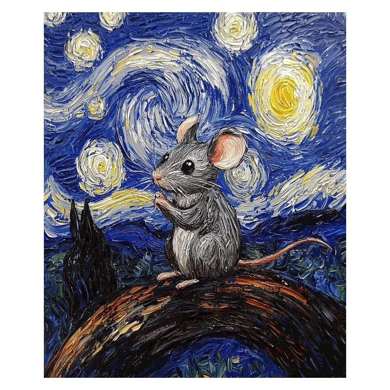Mouse Eats Cheese Van Gogh Style Starry Night