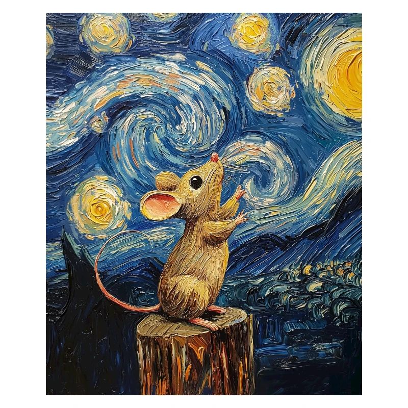 Mouse Eats Cheese Van Gogh Style Starry Night