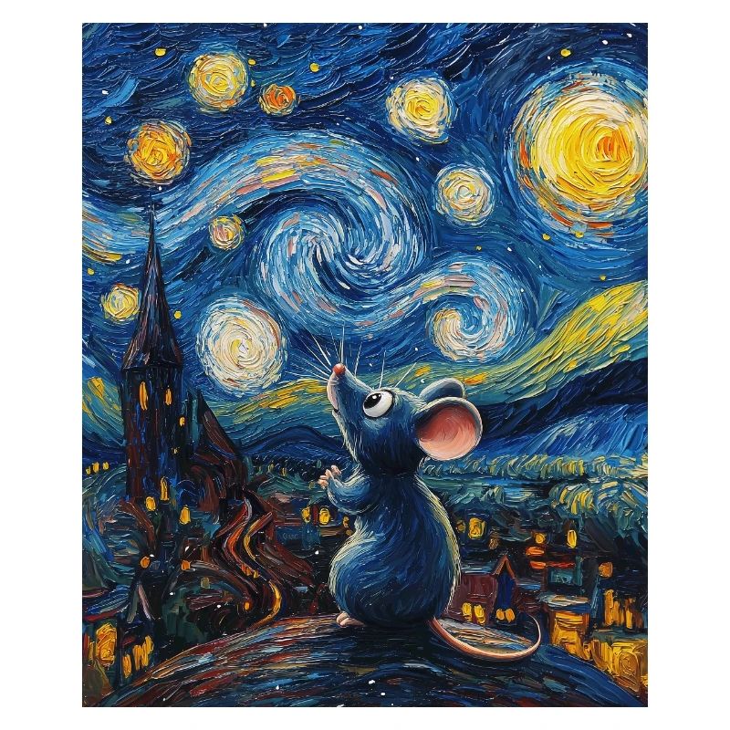 Mouse Eats Cheese Van Gogh Style Starry Night