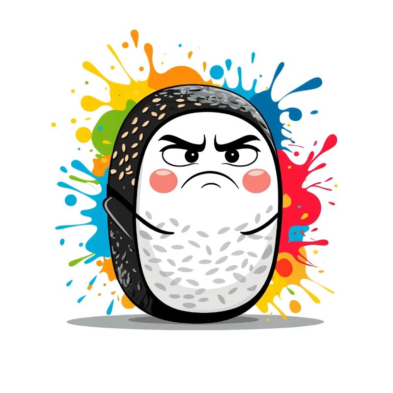 Angry sushi roll with paint splashes