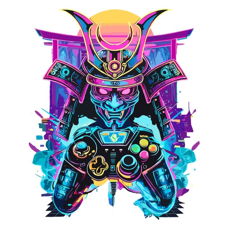 Gaming Controller Samurai Mask Ronin Gambler Motif