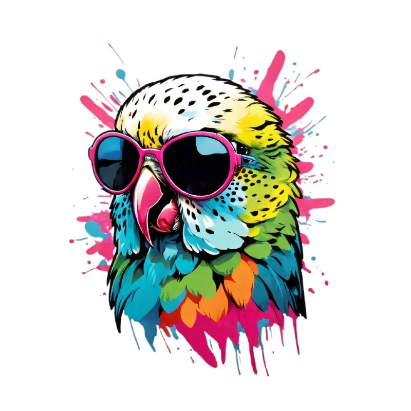 Perruche colorée avec lunettes de soleil éclaboussures