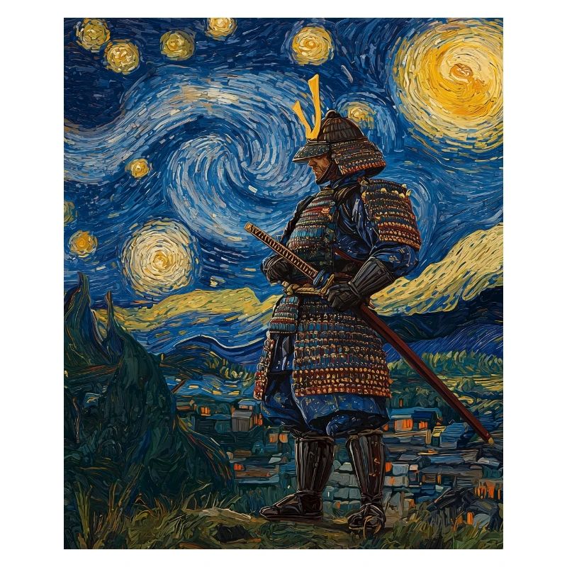 Samurai Japan Van Gogh Style Starry Night