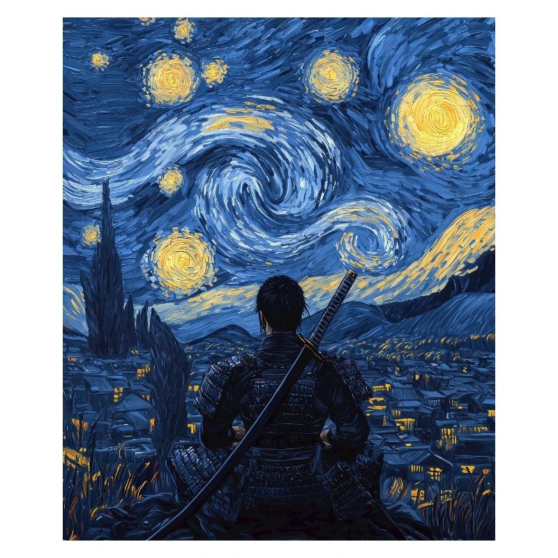 Samurai Japan Van Gogh Style Starry Night