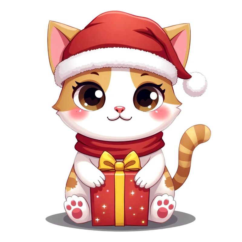 Chat mignon Noël avec cadeau