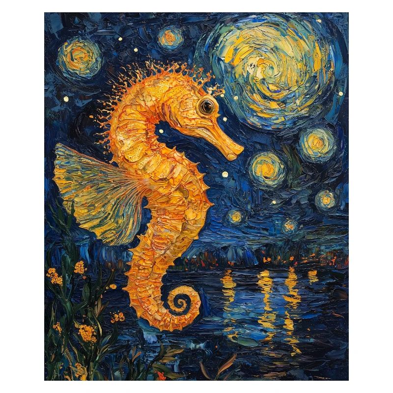 Seepferd Van Gogh Style Starry Night