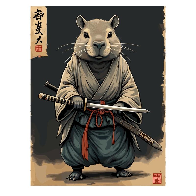 Cappibara-Samurai mit Katana