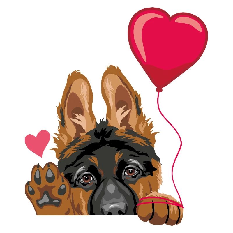 Winkender Deutscher Schäferhundwelpe mit Luftballon