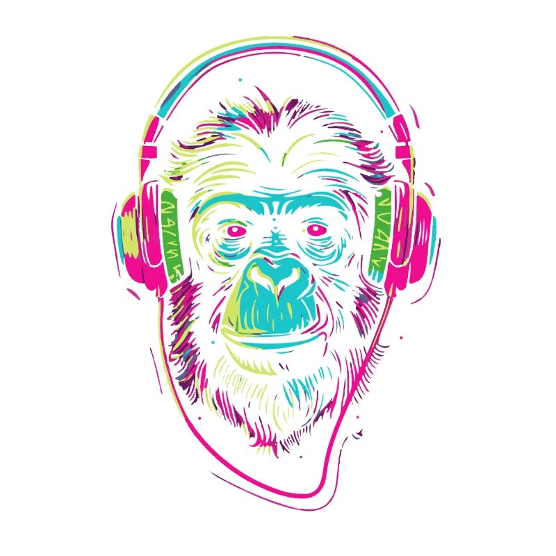 Neonaffe mit Kopfhörer