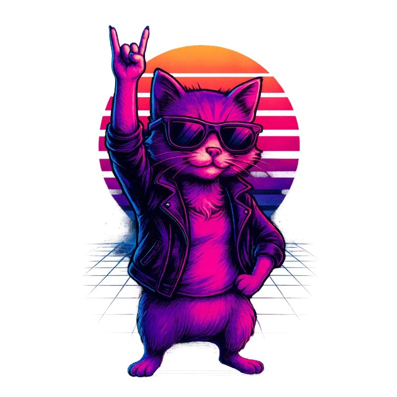 Synthwave Cat Cat Retro Sunset