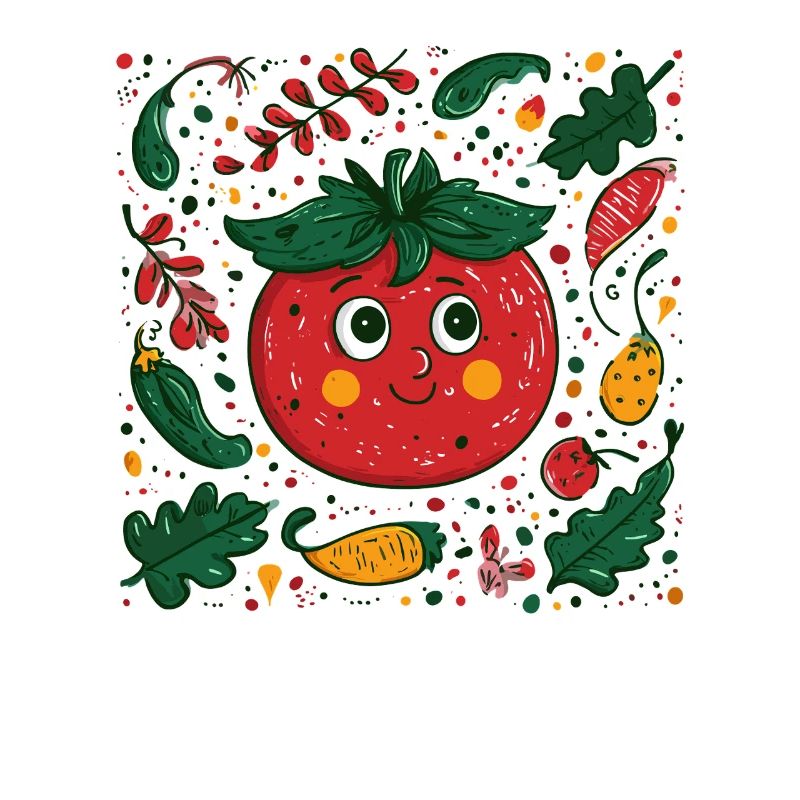 Fröhliche Tomate im Gartendesign