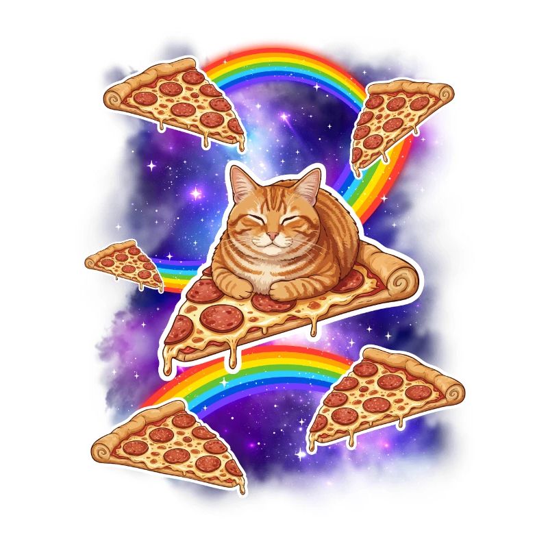 Chat chevauchant une pizza dans l’espace Mème drôle de pizza