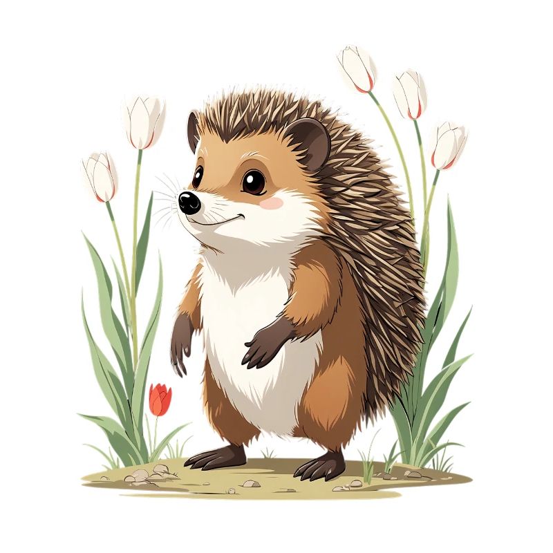 Igel im Tulpenbeet