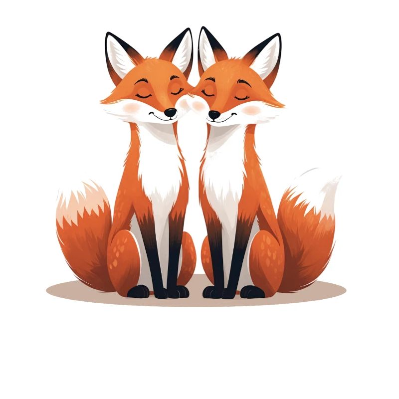Two cuddling foxes