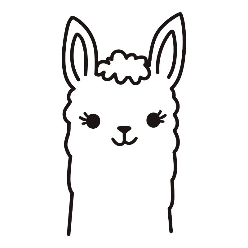 Cute Alpaca Llama Head Line Art