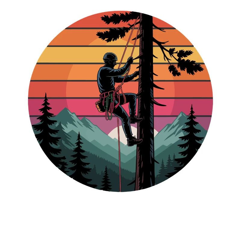 Grimpeur dans un paysage forestier au coucher du soleil