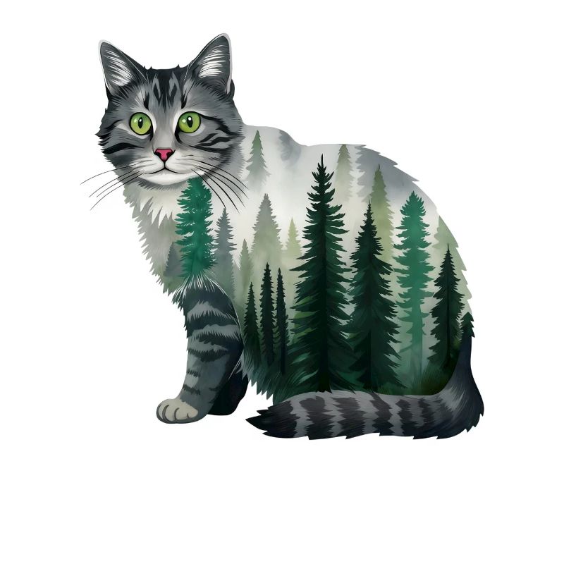 Un gatto della foresta dipinto ad acquerello Gatto della foresta