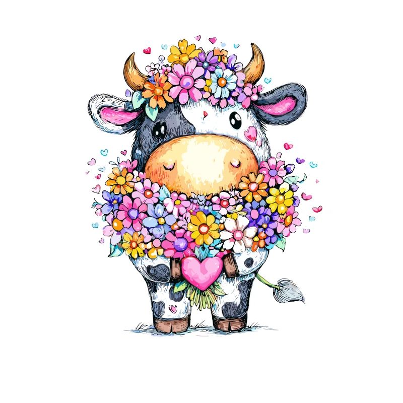 Vache avec une couronne de fleurs