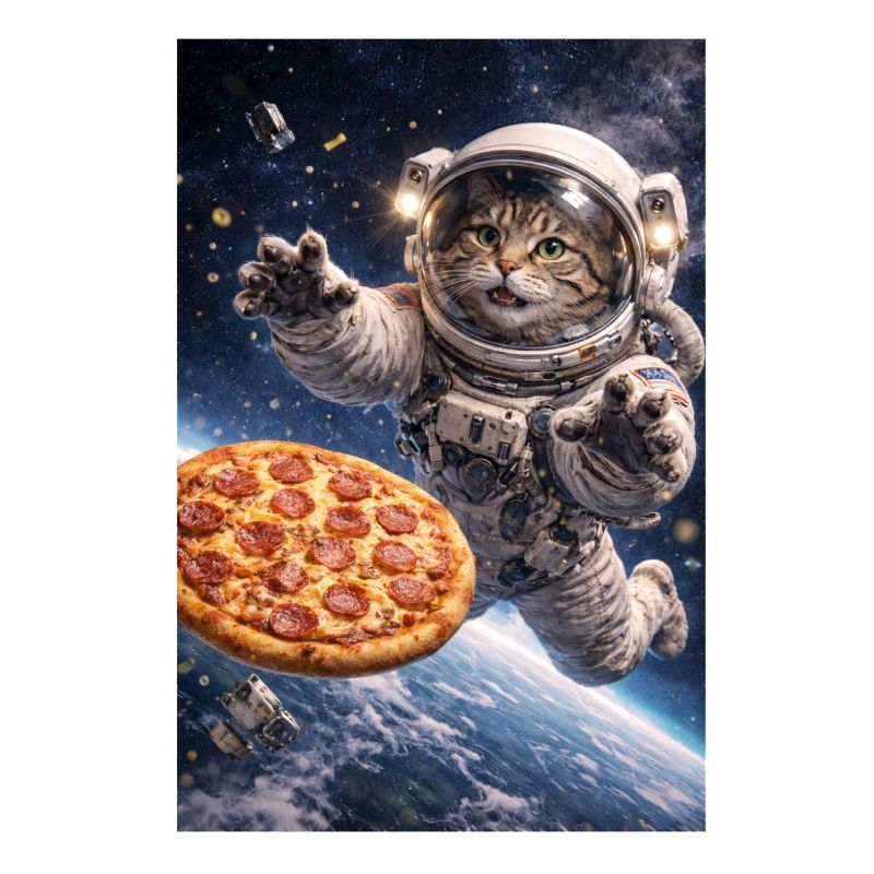 Un chat astronaute sauve une pizza dans l’espace