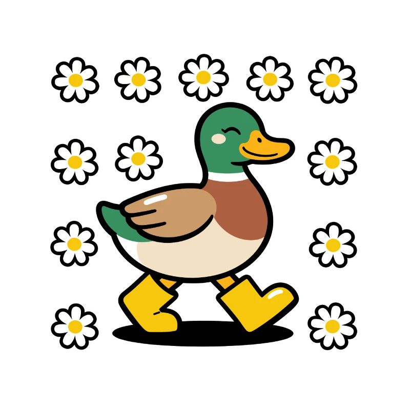 Cute Mallard Duck in Rain Boots Daisy Pattern