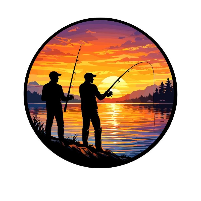Coucher de soleil de pêcheur sur le lac