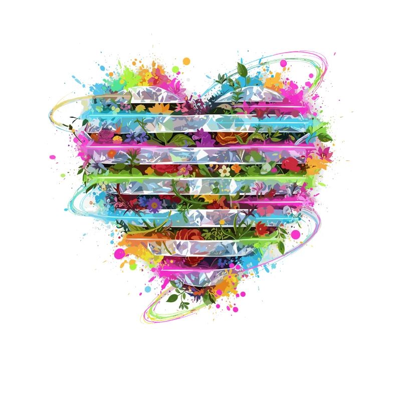 Flower heart in rainbow frame