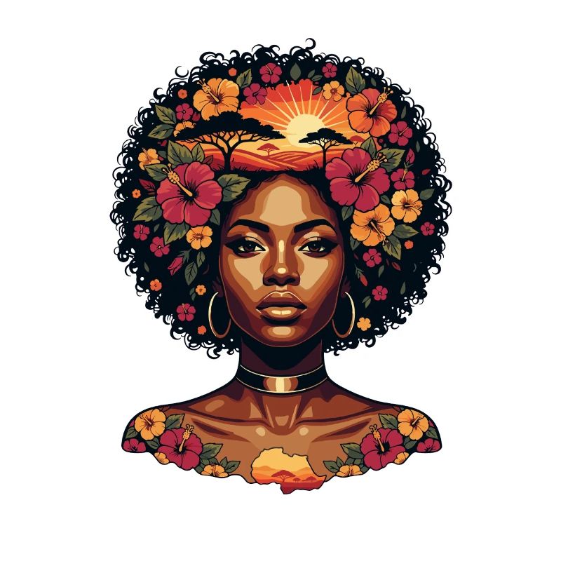 Portrait de fleurs afro Coucher de soleil