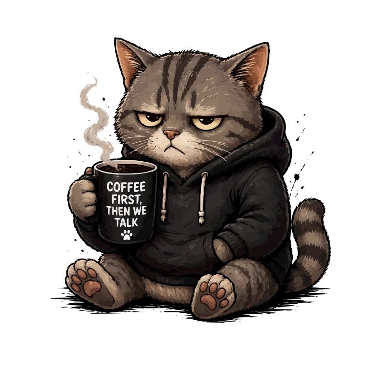 Chat avec sweat à capuche : le café d’abord