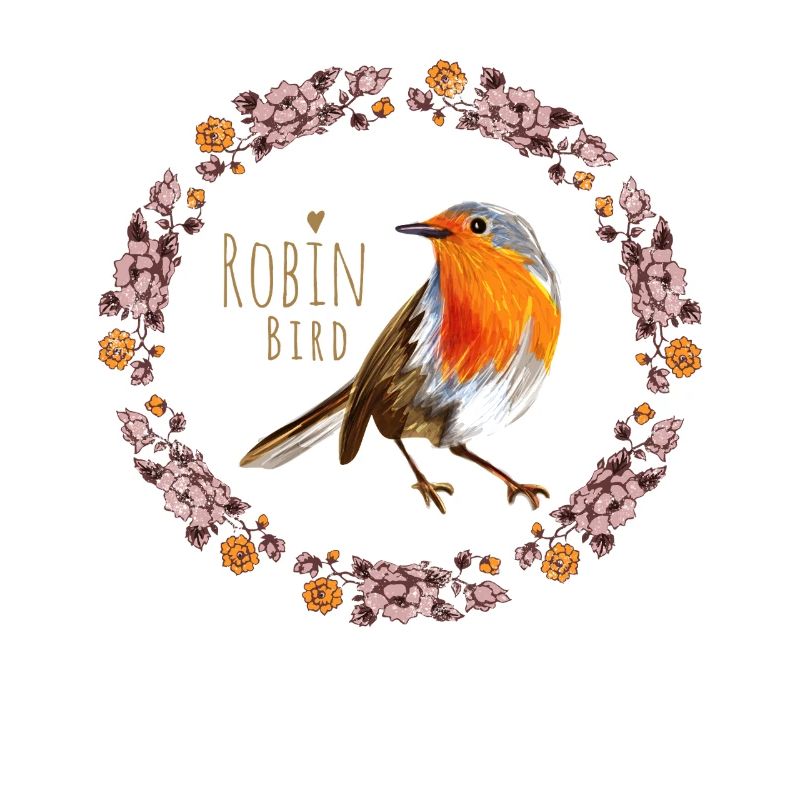 Oiseau rouge-gorge avec design de fleurs botaniques
