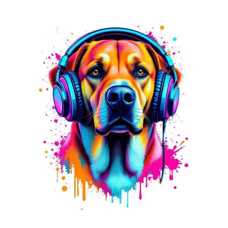 Labrador mit Kopfhörer