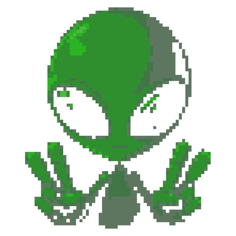 Pixel grünes Alien-Friedenszeichen
