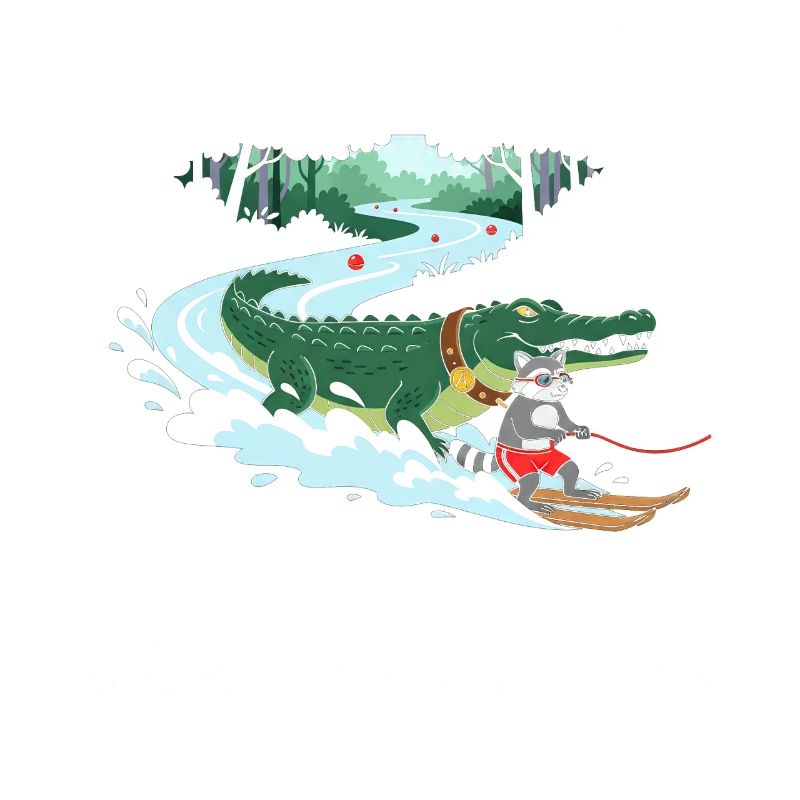 Krokodil Surfer und Katzenbegleiter