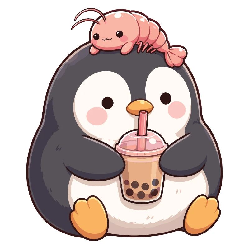 Kawaii Penguin Bubble Tea Boba Shrimp Low