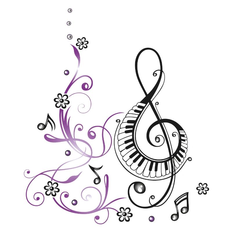 Clef med klaver, blomster og noder.