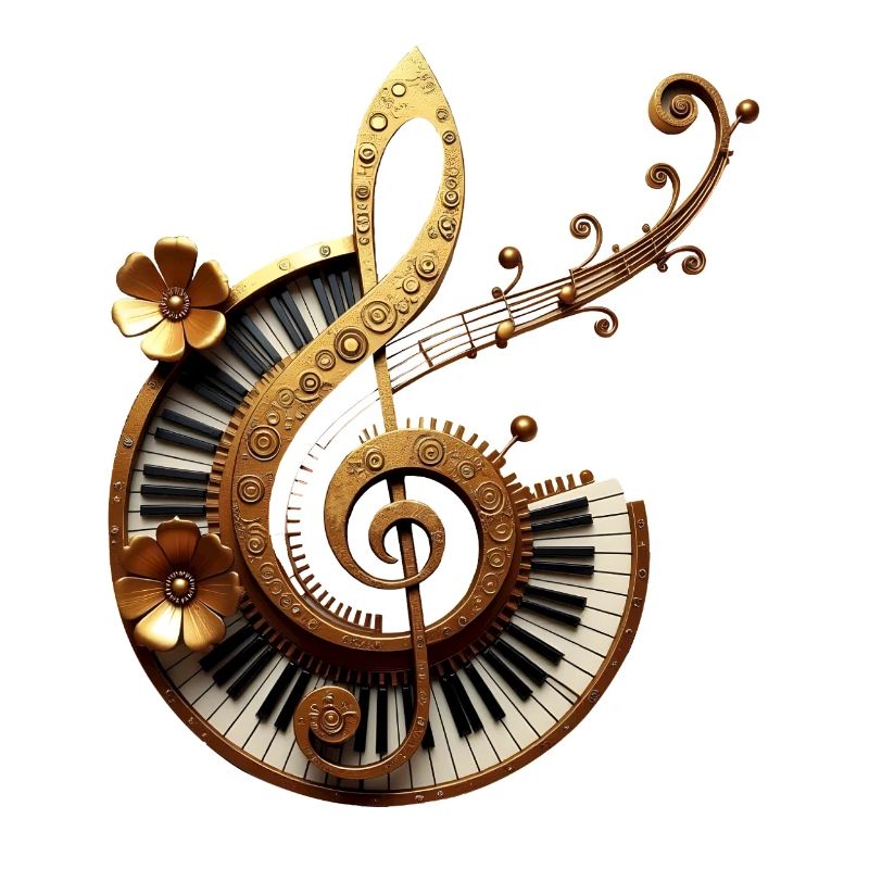 Conception musicale avec engrenages et notes dorées