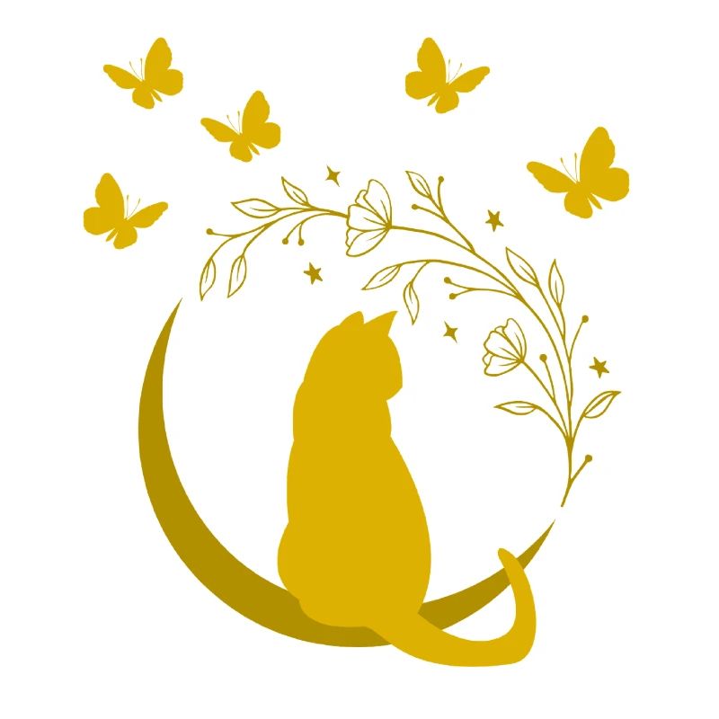 Chat de lune dorée avec vigne à fleurs