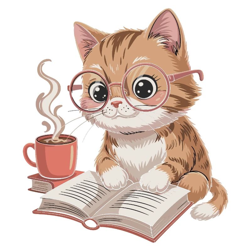 LectureChat chat avec des verres et du café