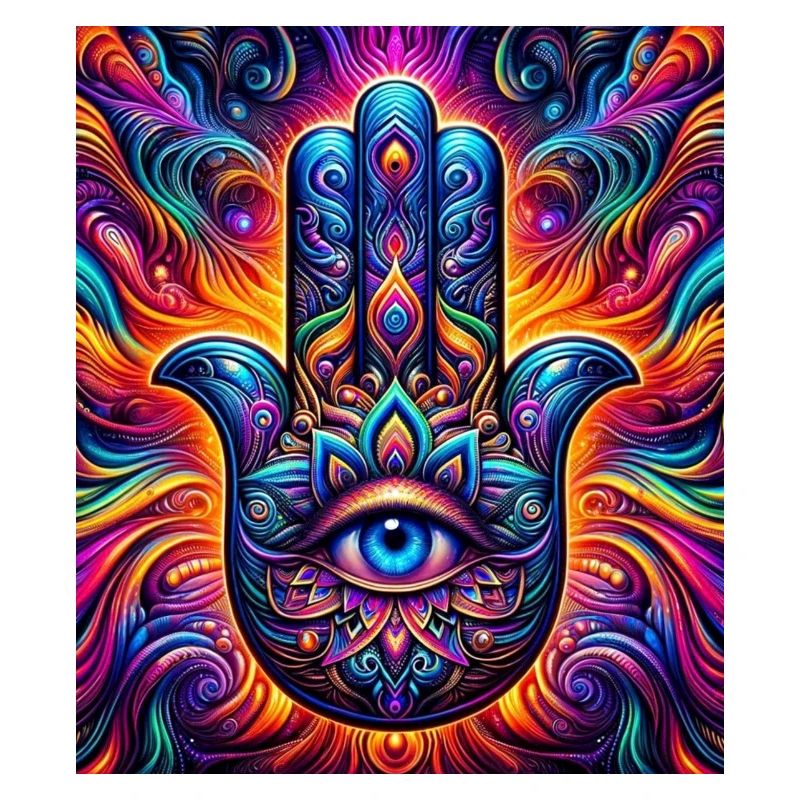 Mandala psychédélique Hamsa Œil Main-Œil