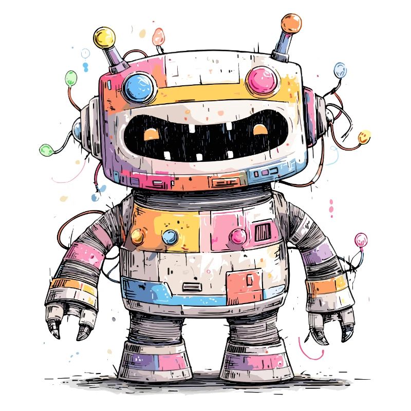 Colorful robot with paint splashes