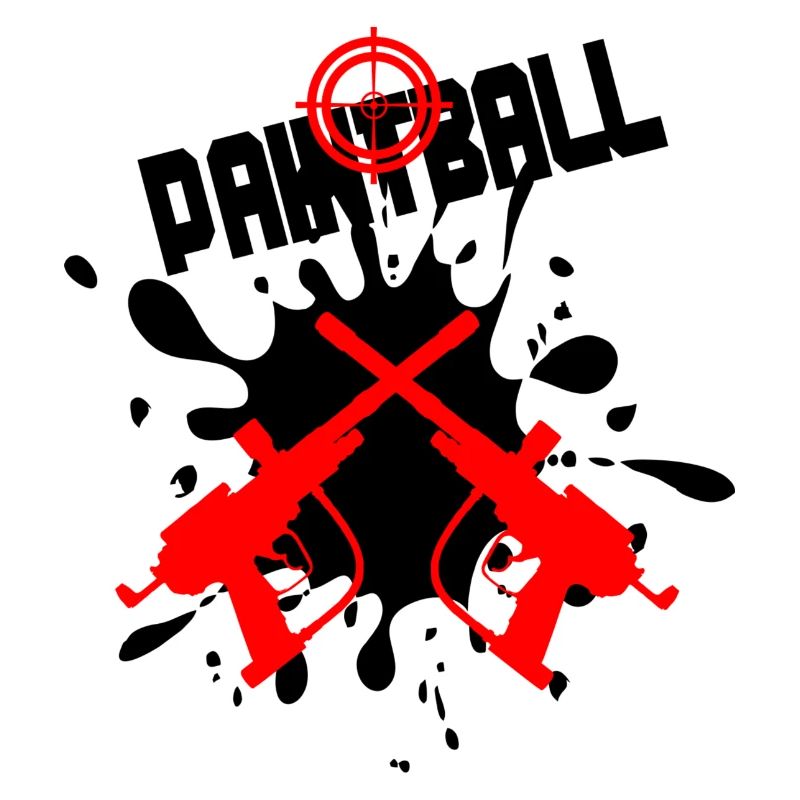 Paintball target with two red guns