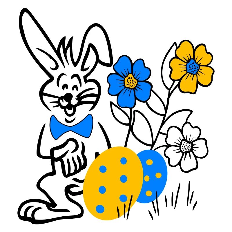 Rabbit with Easter eggs and flowers