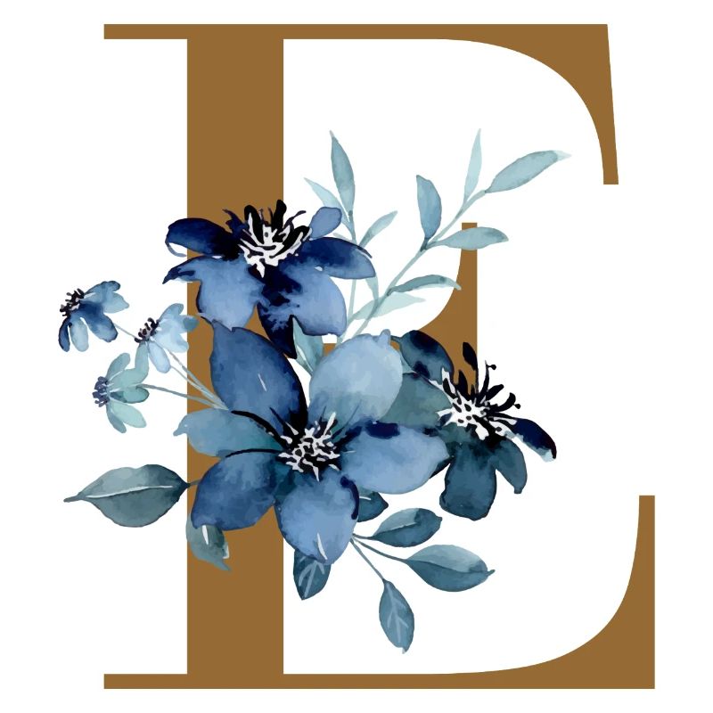 E floral – Lettre dorée avec des fleurs