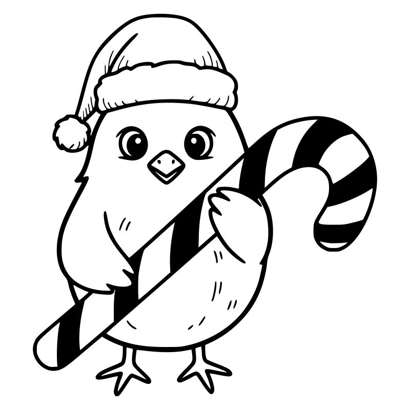 Oiseau de Noël mignon avec illustration de canne d’orge d’orge