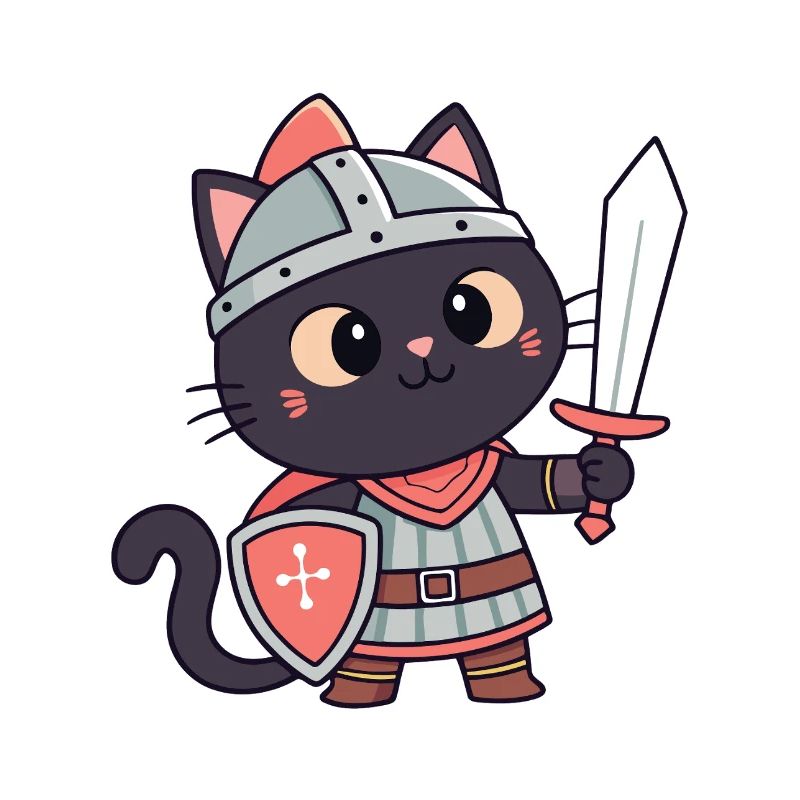 Chat Chevalier: épée et écu mignon