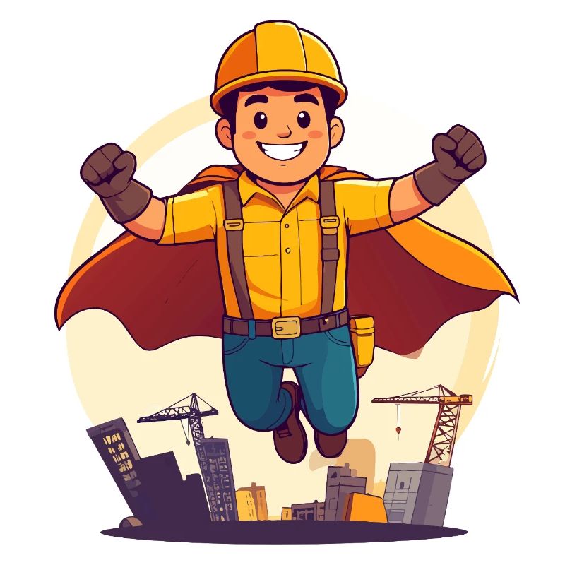 Héros de la construction Super-héros ouvrier du bâtiment Héros sur le chantier