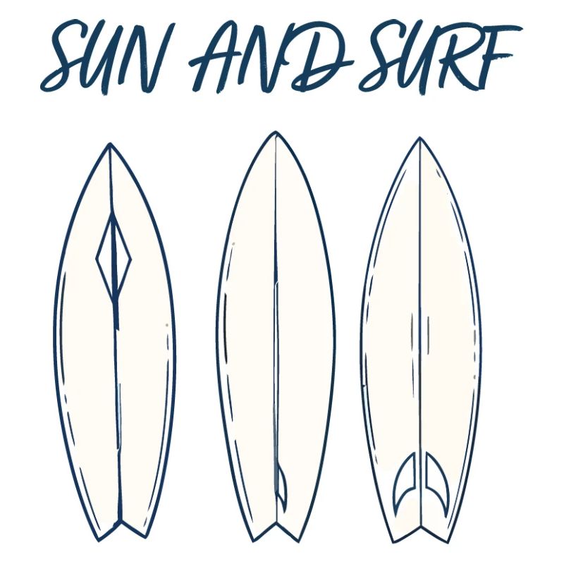 Conception vintage de planche de surf Sun and Surf