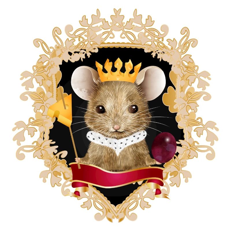 Mouse with cheese crown in royal frame